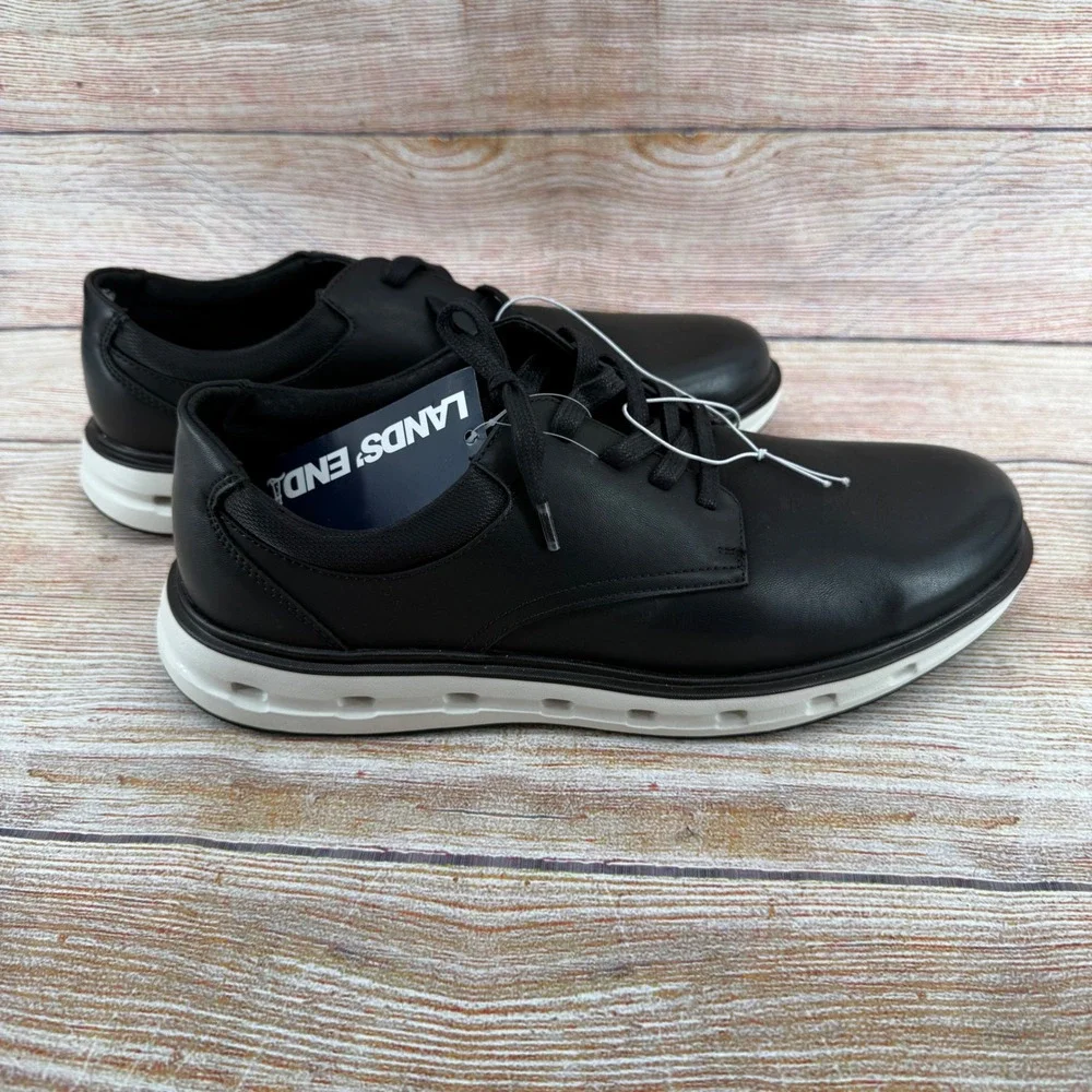 Lands End Sport Oxford Mens 10.5‎ Black White Lightweight Sneaker Shoe 1908426